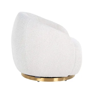 Krzesło wypoczynkowe obrotowe Jago biała boucle / szczotkowane złoto (Copenhagen 900 Bouclé White) - Richmond