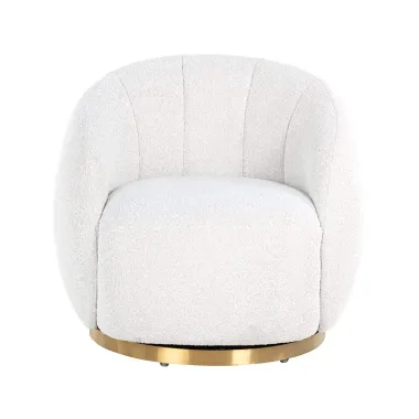 Krzesło wypoczynkowe obrotowe Jago biała boucle / szczotkowane złoto (Copenhagen 900 Bouclé White) - Richmond