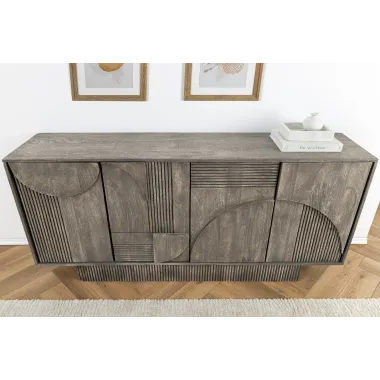 Invicta Komoda ART DECO 3D drewno mango dymione szare 170cm / 45480