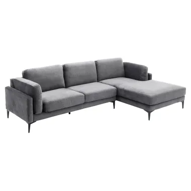 Invicta Sofa narożna MANHATTAN prawo stronny szary aksamit 295 x 88 x 85cm / 44277