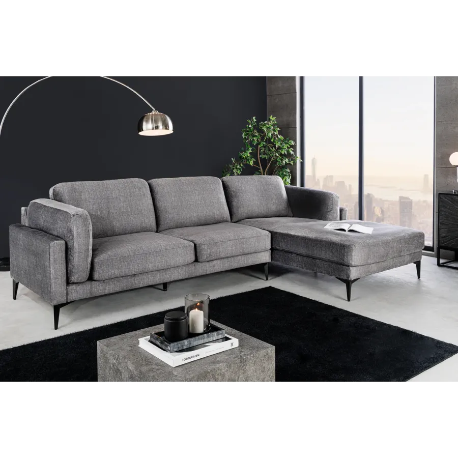Invicta Sofa narożna MANHATTAN prawo stronny szary aksamit 295 x 88 x 85cm / 44277