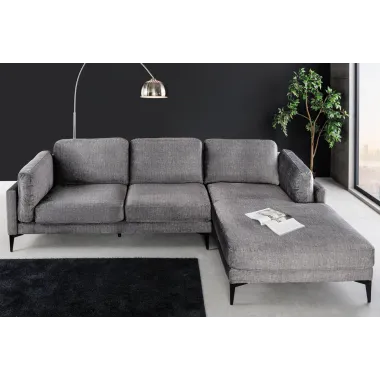 Invicta Sofa narożna MANHATTAN prawo stronny szary aksamit 295 x 88 x 85cm / 44277