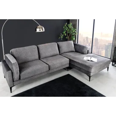 Invicta Sofa narożna MANHATTAN prawo stronny szary aksamit 295 x 88 x 85cm / 44277