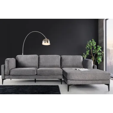 Invicta Sofa narożna MANHATTAN prawo stronny szary aksamit 295 x 88 x 85cm / 44277