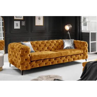 Invicta Chesterfield Sofa 3-osobowa MODERN BAROCK musztardowo żółty aksamit 240cm / 44392