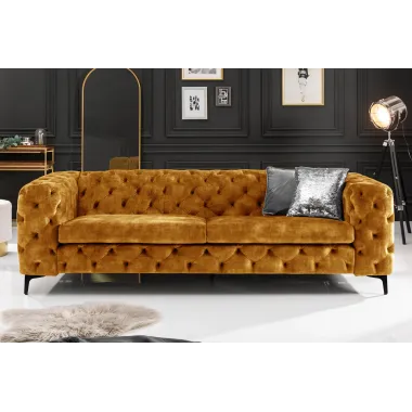 Invicta Chesterfield Sofa 3-osobowa MODERN BAROCK musztardowo żółty aksamit 240cm / 44392