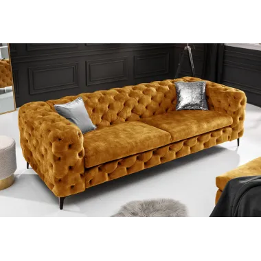 Invicta Chesterfield Sofa 3-osobowa MODERN BAROCK musztardowo żółty aksamit 240cm / 44392
