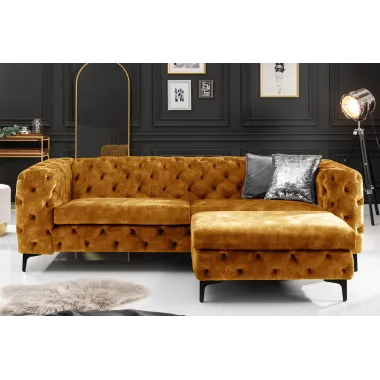 Invicta Chesterfield Sofa 3-osobowa MODERN BAROCK musztardowo żółty aksamit 240cm / 44392