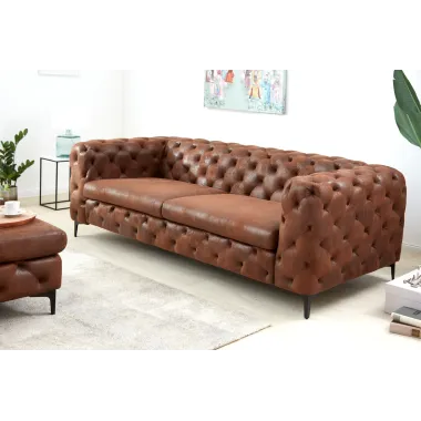 Invicta Chesterfield Sofa 3-osobowa MODERN BAROCK antyczny brąz mikrofibra 240cm / 44396