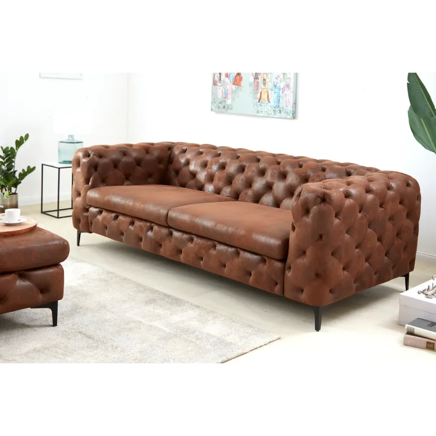 Invicta Chesterfield Sofa 3-osobowa MODERN BAROCK antyczny brąz mikrofibra 240cm / 44396 Invicta Chesterfield Sofa 3-osobowa MODERN BAROCK antyczny brąz mikrofibra 240cm / 44396