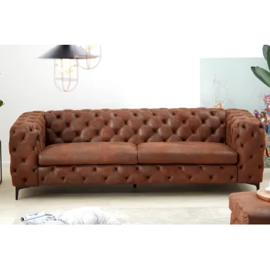 Invicta Chesterfield Sofa 3-osobowa MODERN BAROCK antyczny brąz mikrofibra 240cm / 44396