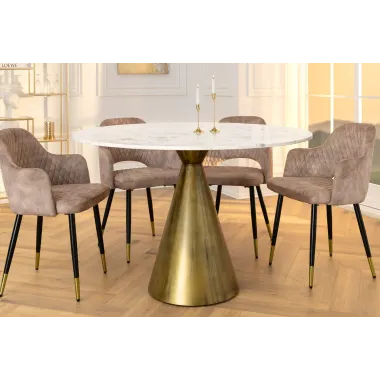 Invicta Stół okrągły ELEGANCIA miedziana podstawa marmurowy blat Ø 100cm / 44859