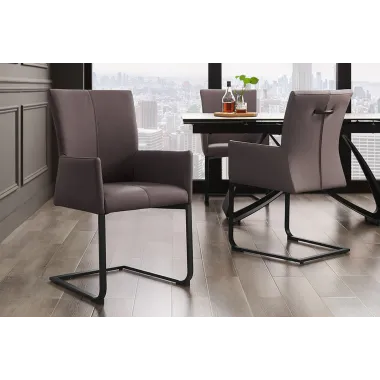 Invicta Krzesło na płozie SAMSON brązowy taupe z podłokietnikiem skóra 58cm / 45175