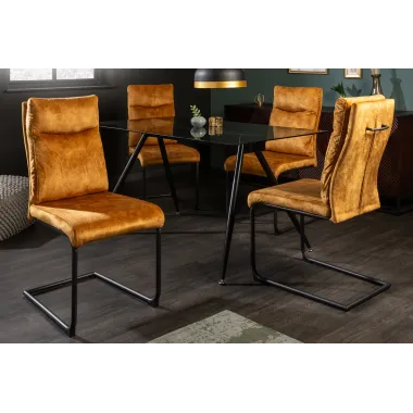Invicta Krzesło COMFORT na płozie aksamitny musztardowo żółty 45cm / 41169
