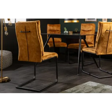 Invicta Krzesło COMFORT na płozie aksamitny musztardowo żółty 45cm / 41169
