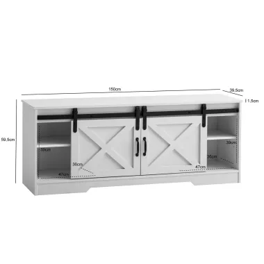 Wohnling Szafka RTV wiejski styl biała 150 x 60 x 40cm / WL6.879