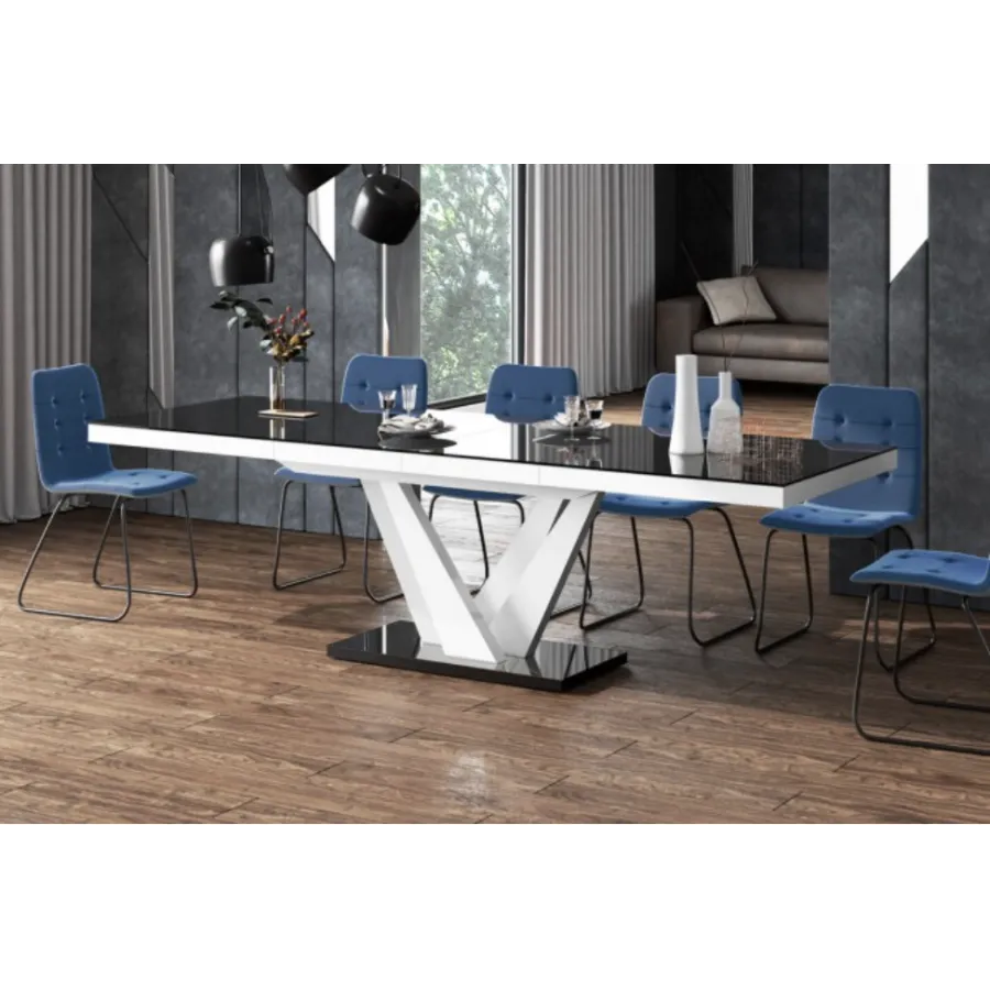 VEGAS Stół rozkładany do jadalni czarno biały MDF 160 - 256 x 75 x 89 cm