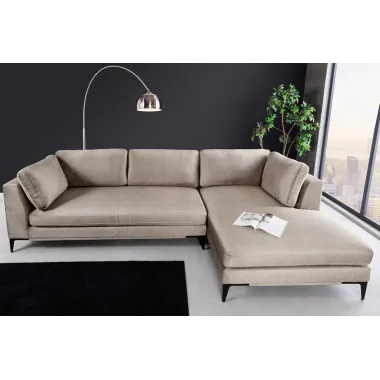 Invicta SIGNUM Kanapa narożna 3-osobowa z pufą prawa aksamit taupe 313 x 110 x 103cm / 44538