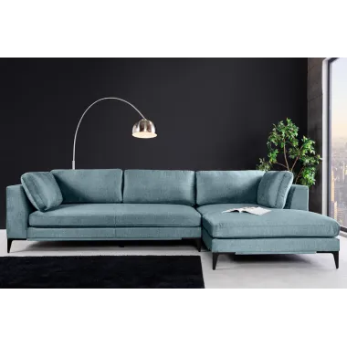 Invicta SIGNUM Kanapa narożna 3-osobowa z pufą prawa aksamit turkus 313 x 110 x 103cm / 44535