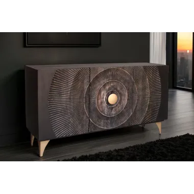 Invicta Komoda GOLDEN SUNSET czarne złoto z drewna mango 3D 140 x 75 x 38cm / 46658