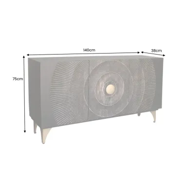 Invicta Komoda GOLDEN SUNSET czarne złoto z drewna mango 3D 140 x 75 x 38cm / 46658