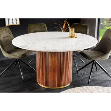Invicta Stół do jadalni GATSBY mango marmur biały Ø 140cm / 45830