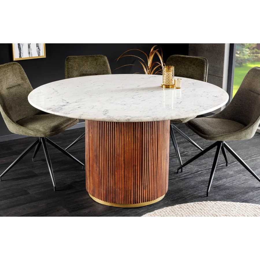 Invicta Stół do jadalni GATSBY mango marmur biały Ø 140cm / 45830