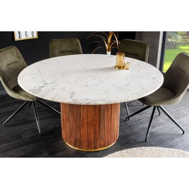 Invicta Stół do jadalni GATSBY mango marmur biały Ø 140cm / 45830
