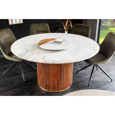 Invicta Stół do jadalni GATSBY mango marmur biały Ø 140cm / 45830