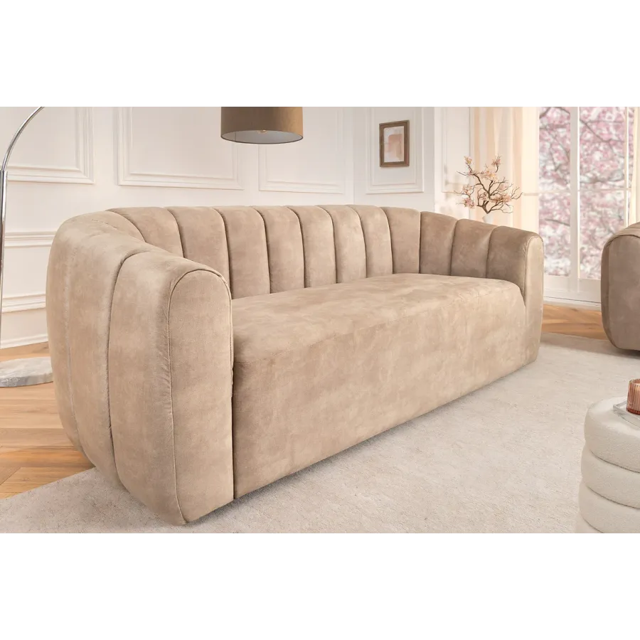 Invicta Sofa tapicerowana BABYLON 3 osobowa beżowy aksamit 200cm / 44511