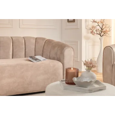 Invicta Sofa tapicerowana BABYLON 3 osobowa beżowy aksamit 200cm / 44511