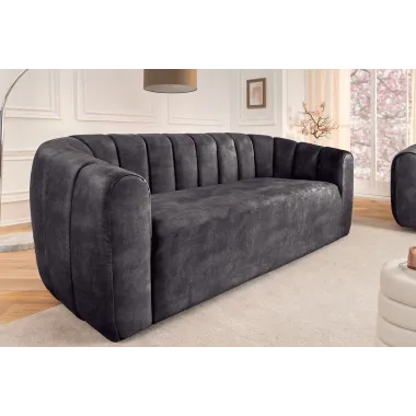 Invicta Sofa tapicerowana BABYLON 3 osobowa antracytowy aksamit 200cm / 44510