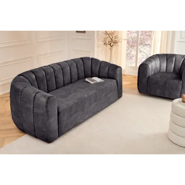 Invicta Sofa tapicerowana BABYLON 3 osobowa antracytowy aksamit 200cm / 44510