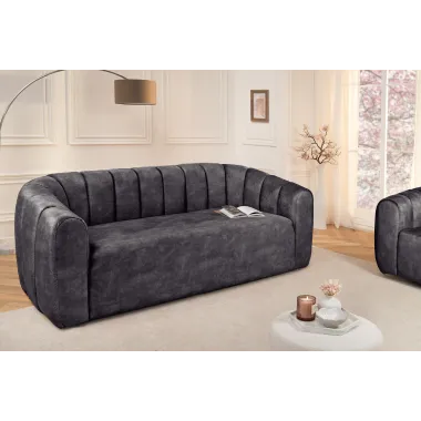 Invicta Sofa tapicerowana BABYLON 3 osobowa antracytowy aksamit 200cm / 44510