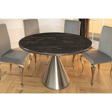 Invicta Stół okrągły ELEGANCIA czarny blat optyka marmuru Ø 130cm / 45899