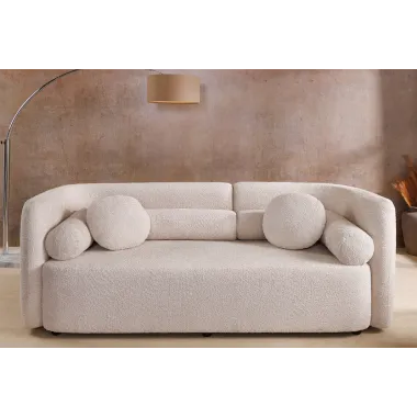 Invicta Sofa tapicerowana ART DECO 3 osobowa beżowe bouclé 200cm / 44509
