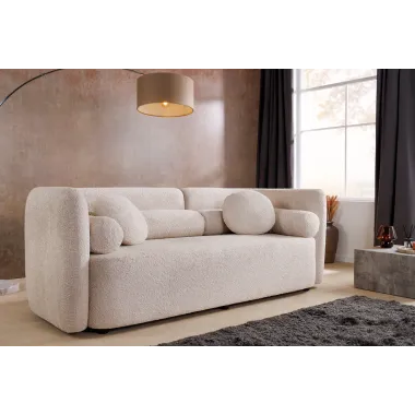 Invicta Sofa tapicerowana ART DECO 3 osobowa beżowe bouclé 200cm / 44509