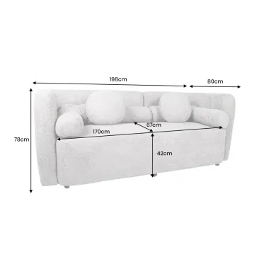 Invicta Sofa tapicerowana ART DECO 3 osobowa szare bouclé 200cm / 44508