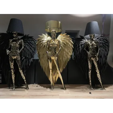 Lampa podłogowa LADY ANGEL SILVER & BLACK z abażurem 180cm