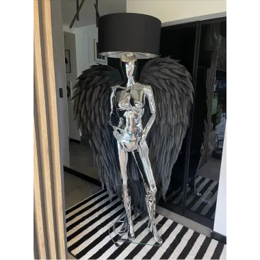 Lampa podłogowa LADY ANGEL SILVER & BLACK z abażurem 180cm