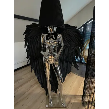 Lampa podłogowa LADY ANGEL SILVER & BLACK z abażurem 180cm