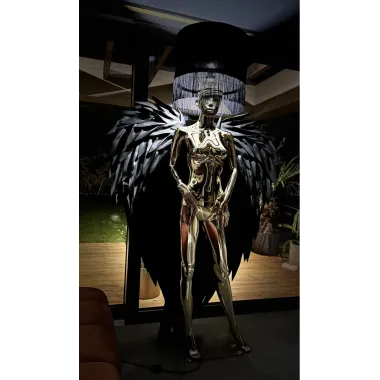 Lampa podłogowa LADY ANGEL SILVER & BLACK z abażurem 180cm