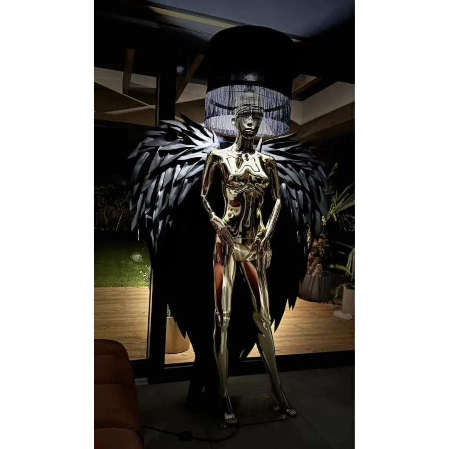 Lampa podłogowa LADY ANGEL GOLD & BLACK z abażurem 180cm