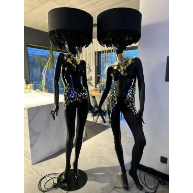 Lampa podłogowa LADY BIKINI BLACK & SILVER z abażurem 180cm