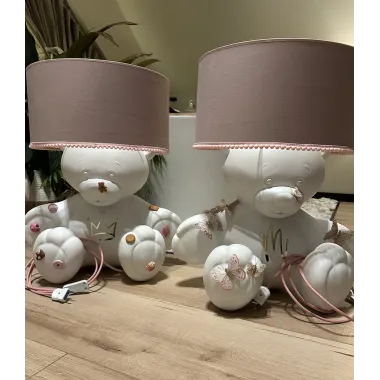 Lampa stołowa BEAR WHITE PINK z abażurem 75cm