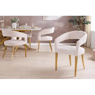 Invicta Krzesło BOUTIQUE beżowa tkanina strukturalna ze złotymi nogami / 45923