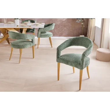 Invicta  Krzesło BOUTIQUE Zielone tkanina strukturalna ze złotymi nogami / 45924
