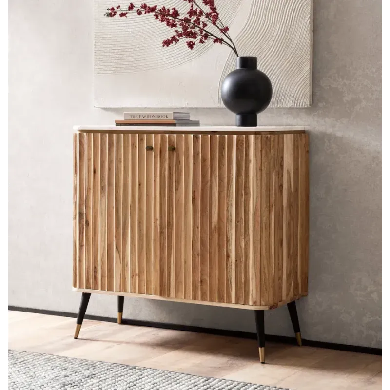 Wohnling Komoda na wino z elementami lameli akacja 95cm / WL7.156 Wohnling Komoda na wino z elementami lameli akacja 95cm / WL7.156
