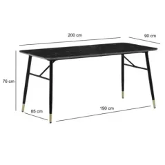 WOHNLING Stół do jadalni PARIS optyka czarnego marmuru 200x90x76cm / WL6.964