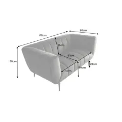 Invicta Sofa Noblesse 2 osobowa szary aksamit 165cm / 45050